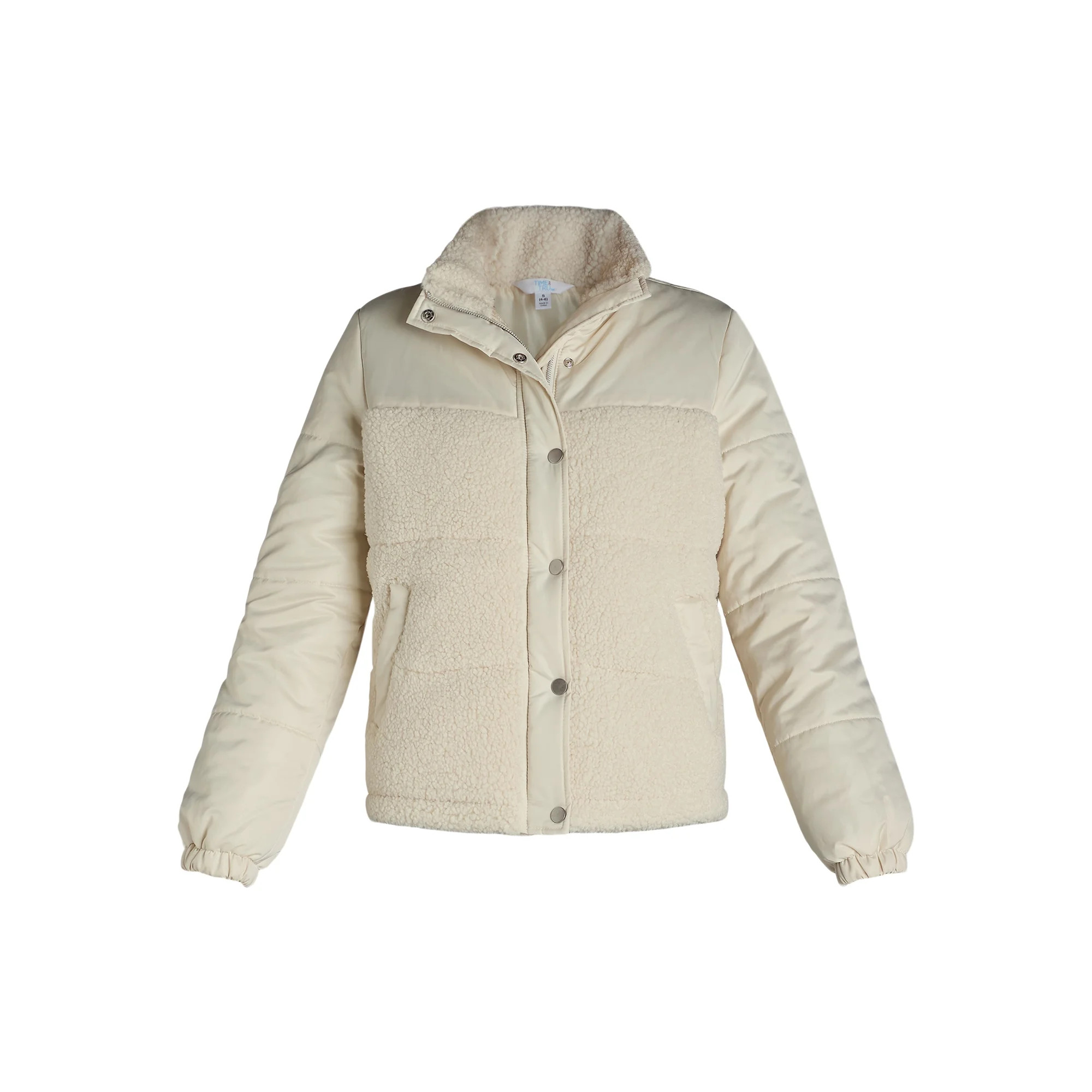 Time and Tru Women's and Women’s Plus Mixed Media Puffer Jacket, Sizes XS-3X - Walmart.com | Walmart (US)