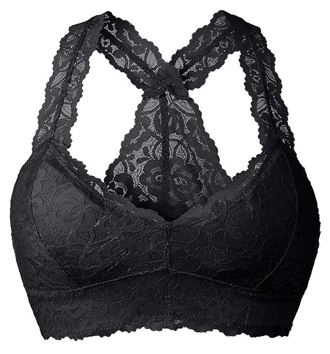 YIANNA Women Floral Lace Bralette Padded Breathable Sexy Racerback Lace Bra Bustier | Amazon (US)