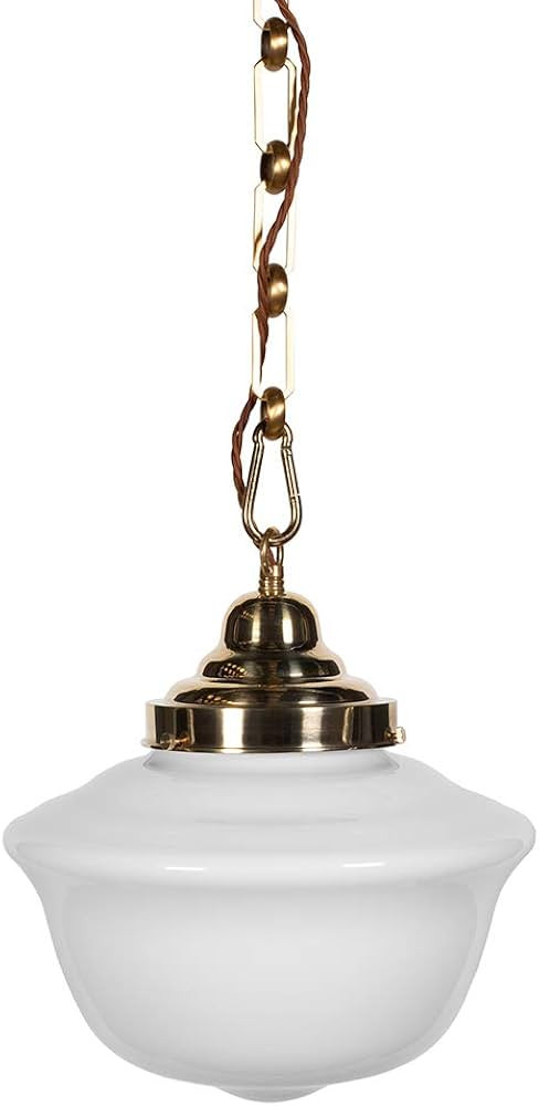 Frith Brass Opaque Retro Glass Schoolhouse Stairwell Hanging Ceiling Hallway Pendant Light | Amazon (UK)