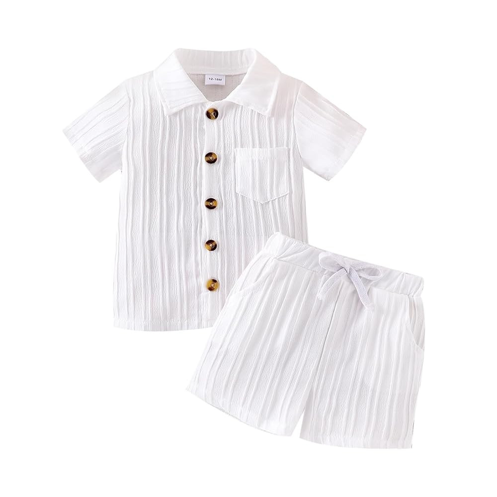 Toddler Baby Boys Clothes Ribbed Button-Down Shirt Tops +Shorts Pocket Outfit 2 PCS set 12 Months... | Amazon (US)