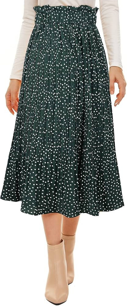 Zando Midi Skirts for Women Casual Long Skirts Elastic High Waist Pleated Skirts Knee Length A-Li... | Amazon (US)