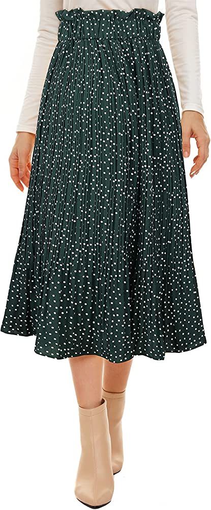 Zando Midi Skirts for Women Casual Long Skirts Elastic High Waist Pleated Skirts Knee Length A-Li... | Amazon (US)