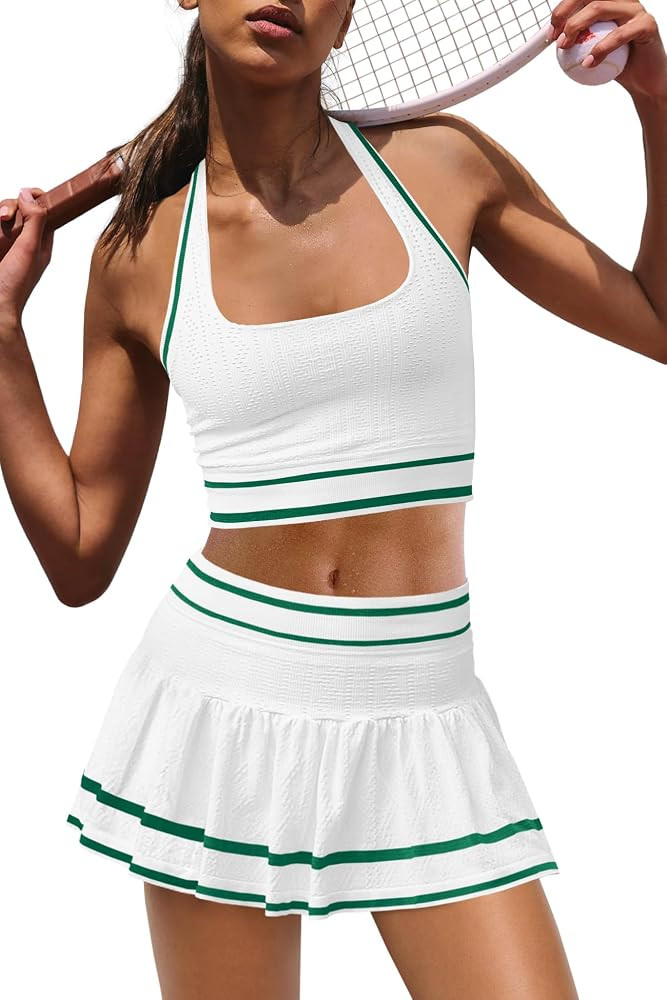 Panadila Women 2 Piece Tennis Skirt Sets Workout Set Sports Bra and Skort | Amazon (US)
