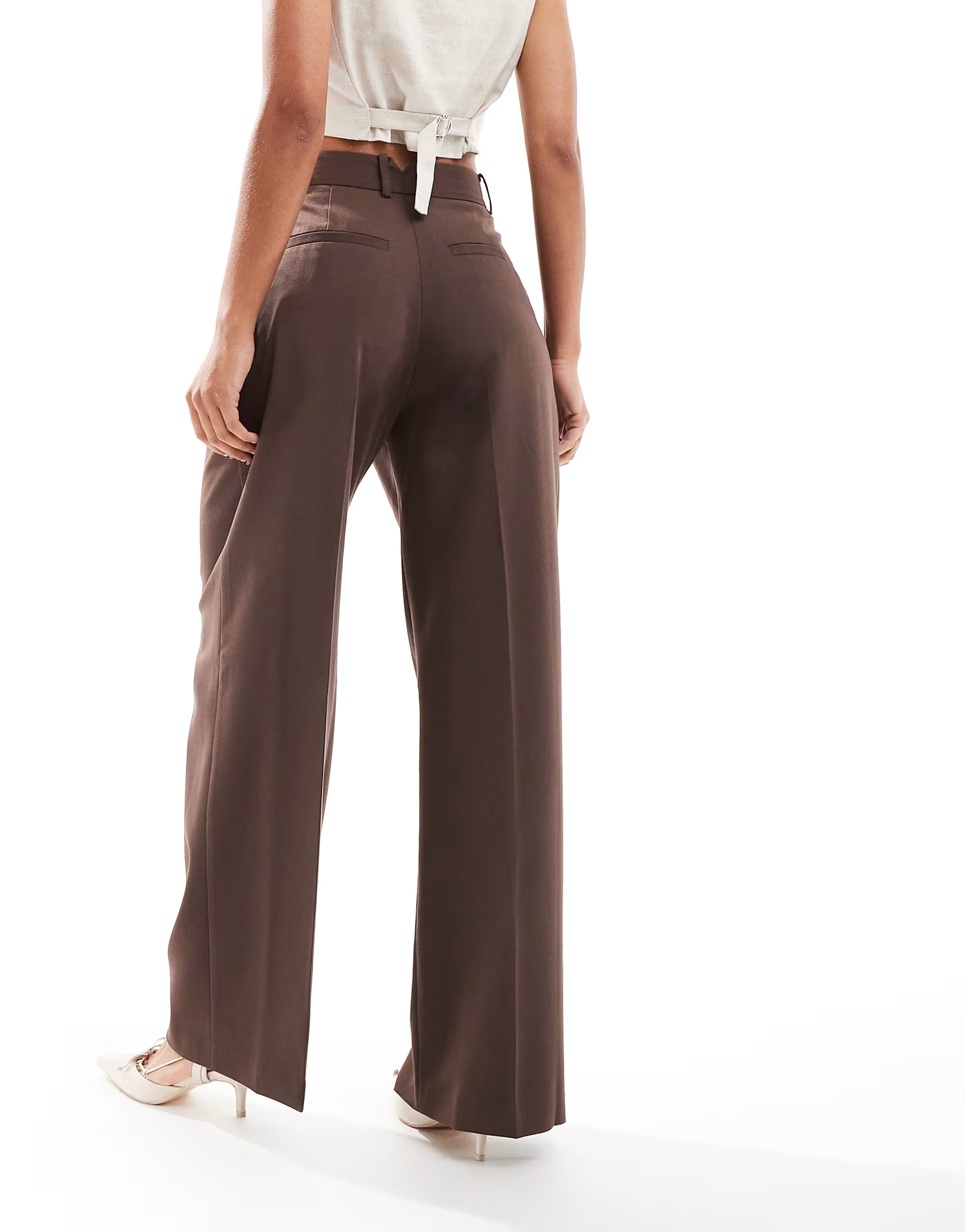 ASOS DESIGN wide leg tailored trousers in brown | ASOS (Global)