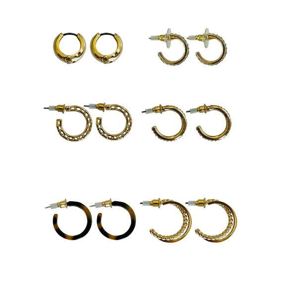 Time and Tru Pave and Torte Stones Gold Plated Earrings with Bullet Backs, 6 Pack | Walmart (US)