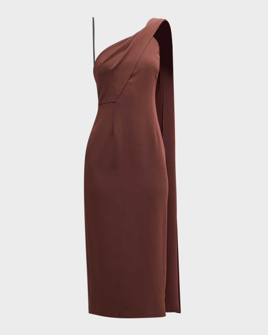 Roland Mouret Asymmetric Drape Heavy Cady Midi Dress | Neiman Marcus