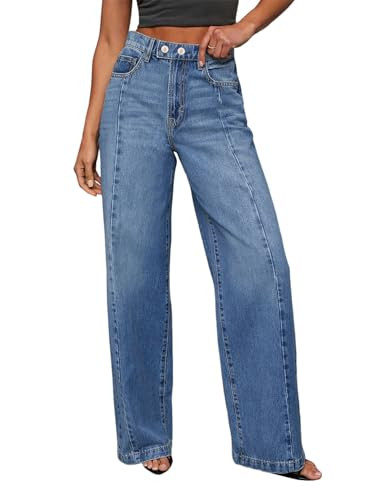 Sidefeel Women's Wide Leg Jeans High Waisted Stretchy Front Seam Denim Pants Size 12 Light Blue | Amazon (US)