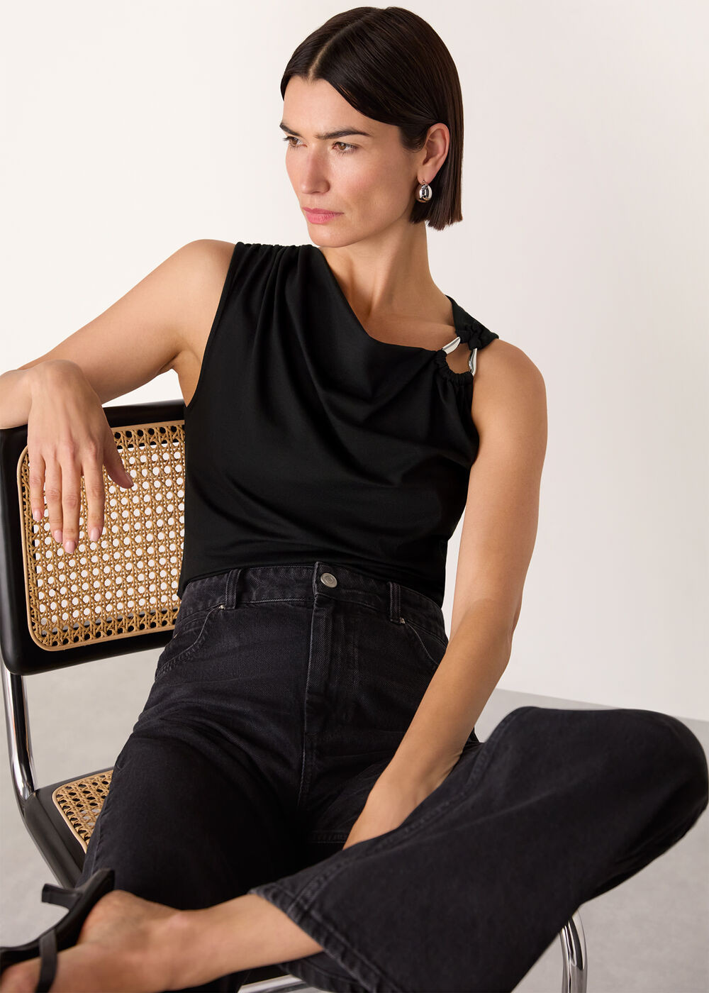 Black Ring Detail Sleeveless Top | WHISTLES | Whistles UK | | Whistles