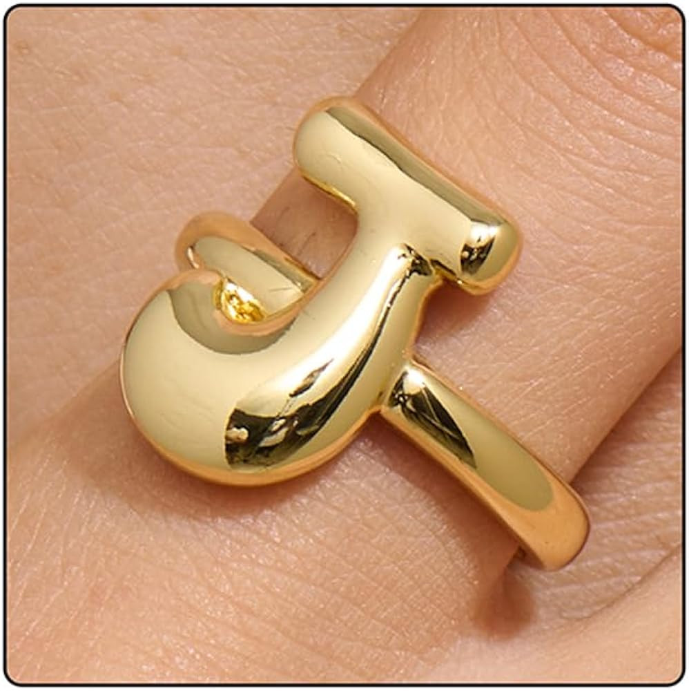 Bubble Initial Gold Ring For Women,Dainty Balloon Letter Rings 14k Gold Plated Open Alphabet A-Z ... | Amazon (US)
