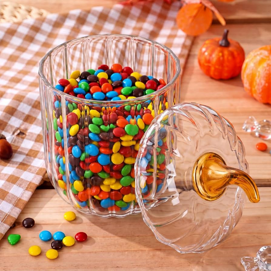 SiliFine Pumpkin Glass Candy Jar Halloween Pumpkin Cookie Jar, Delicate | Amazon (US)