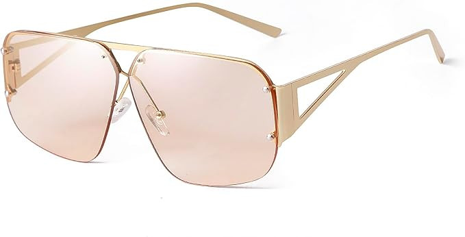 Trendy Aviator Sunglasses for Women Men Oversized Retro Rimless Fashion Metal Glasses Shades Lent... | Amazon (US)