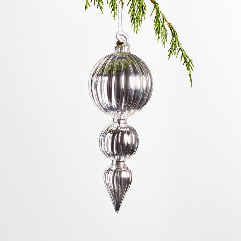 Large Silver Optic Finial Christmas Tree Ornament | Crate and Barrel | Crate & Barrel