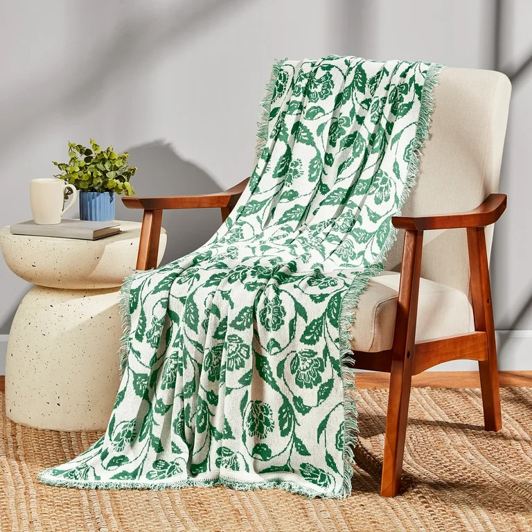 Mainstays by Becky G. & Alejandra Tapestry Knit Throw, Green Floral, 50" x 60" | Walmart (US)