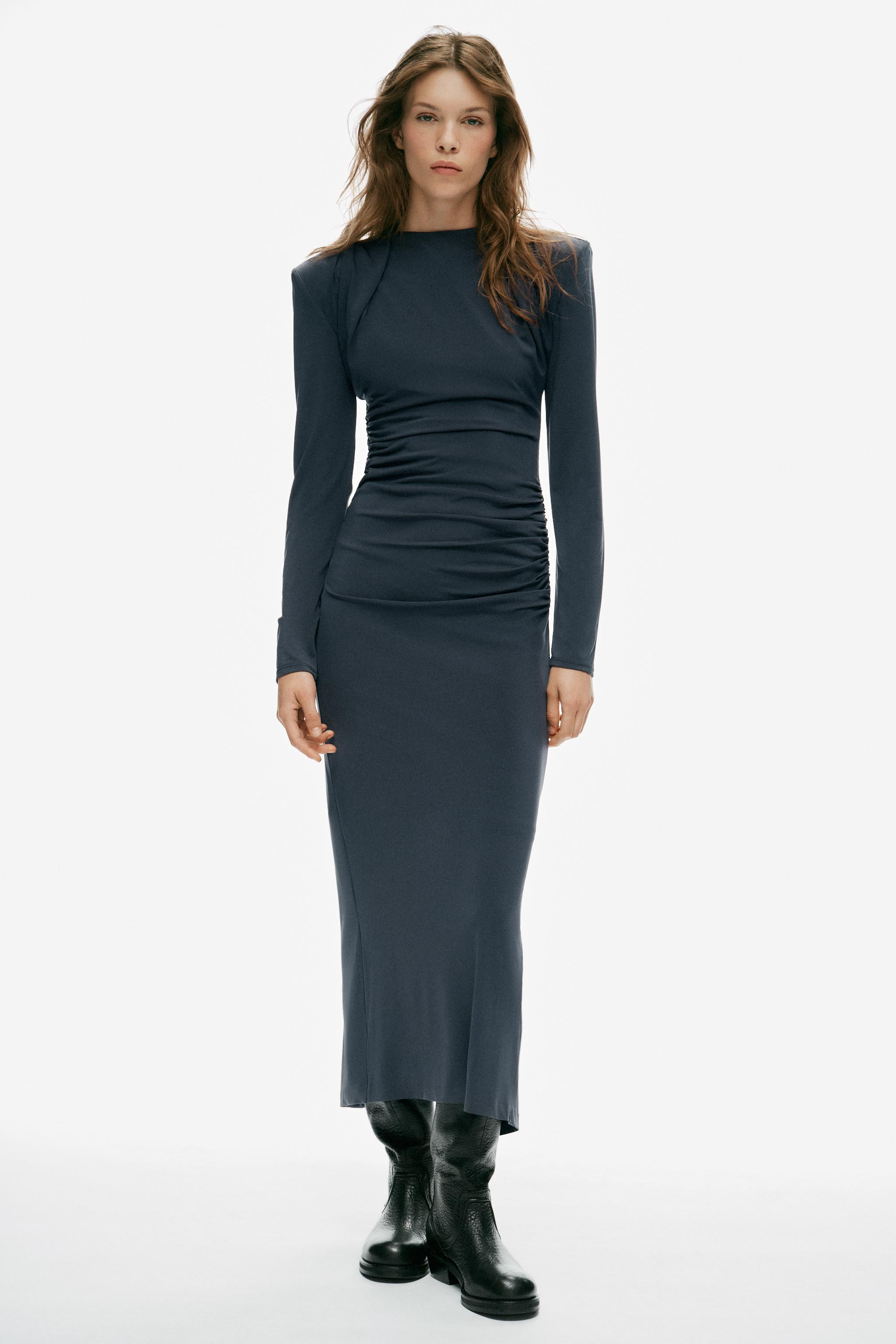 DRAPED SHOULDER PAD MIDI DRESS | Zara US