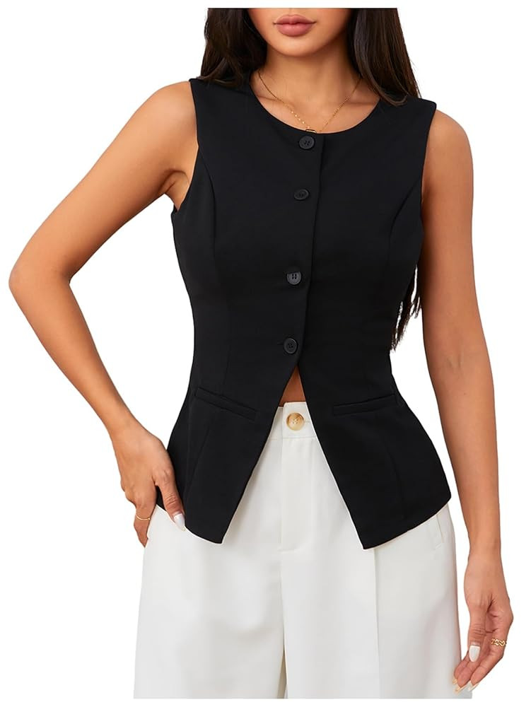 MakeMeChic Women's Vest Top Sleeveless Business Blazer Button Down Dressy Suit Teacher Outfit | Amazon (US)