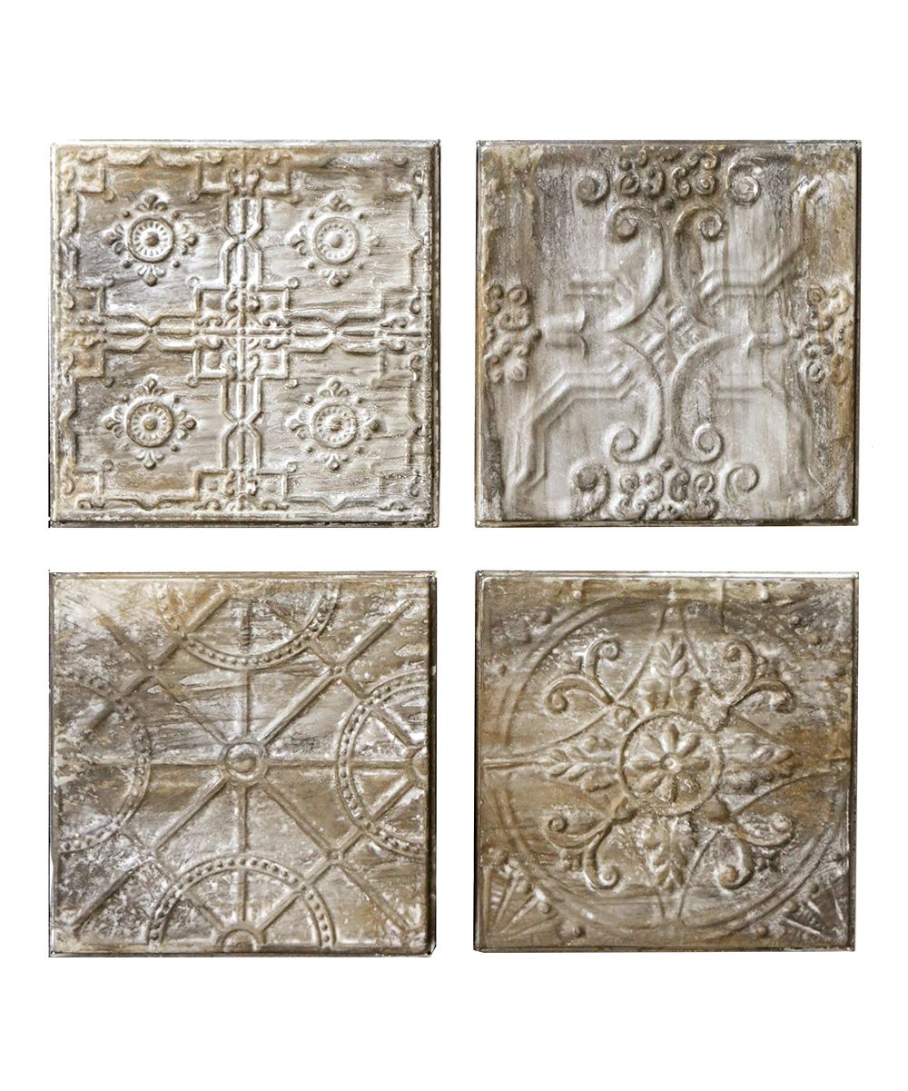 Vintage Embossed Tin Tile - Set of Four | zulily