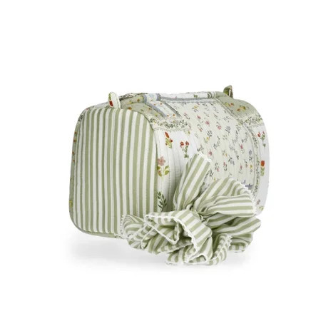 Women's Elegant Quilted Pouch and Hair Scrunchie Set with Striped Detail Green Patchwork Floral//Stripe | Walmart (US)