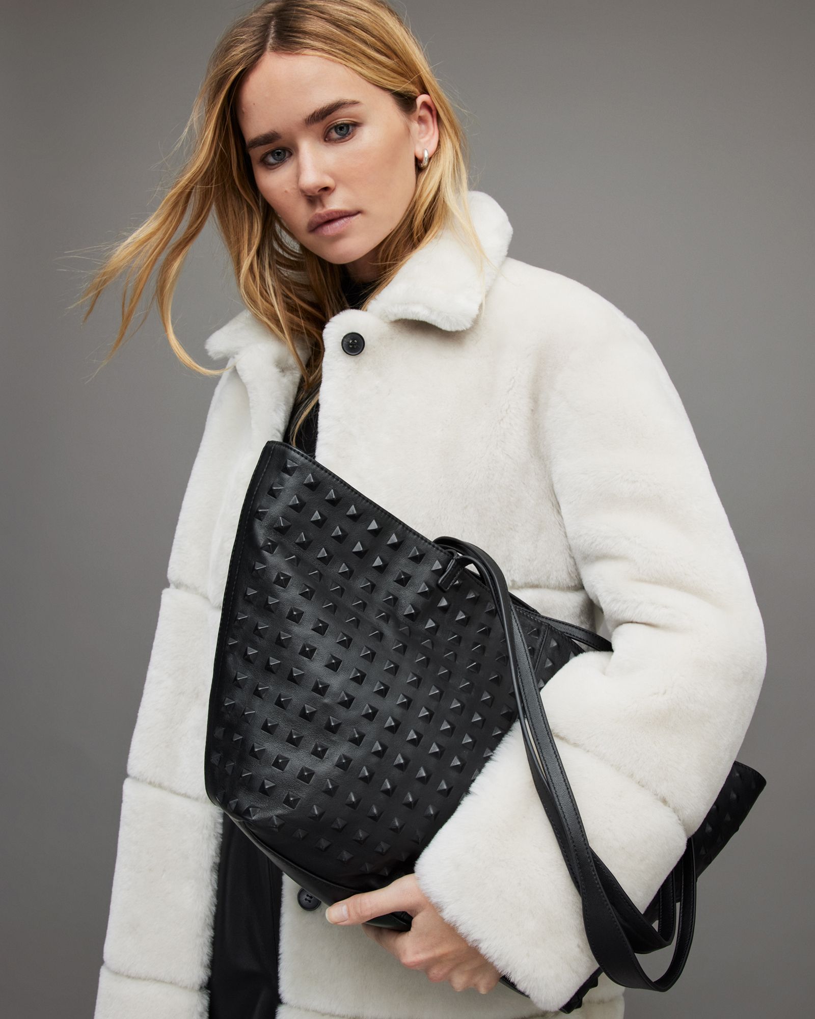 Hannah Studded East West Leather Tote Bag | AllSaints US