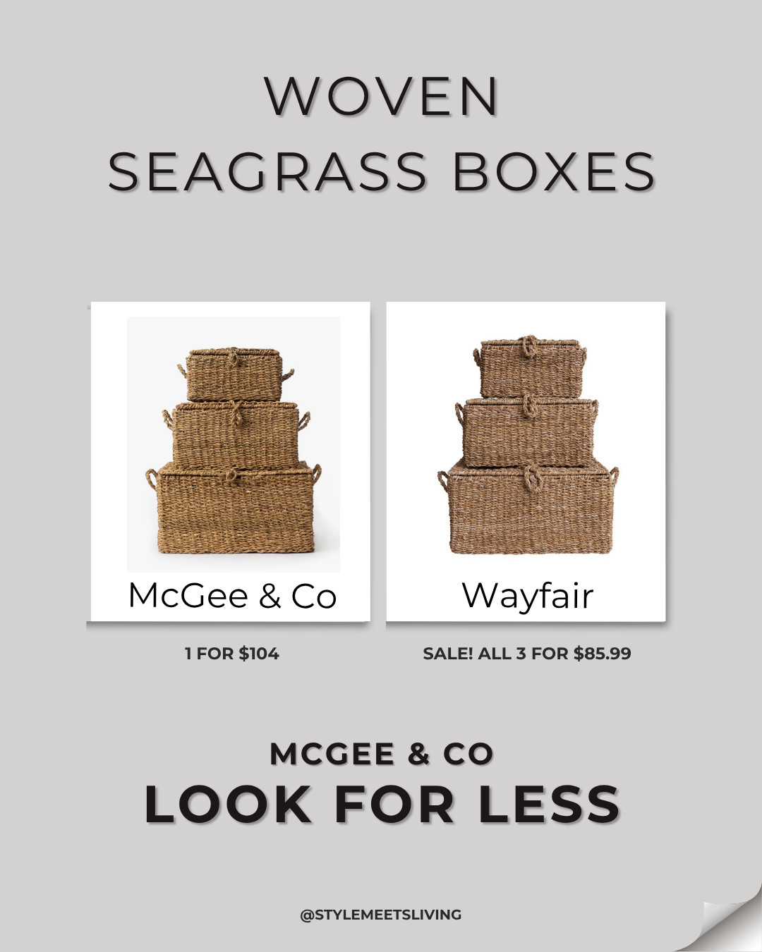 Save vs splurge, and this one is so good. The Wayfair seagrass trunks give the same McGee & Co look—but you get 3 for under $100. Such an easy styling win.

McGee and Co dupe, seagrass box, woven storage, Wayfair finds, storage trunks, designer look for less, home organization, neutral decor, basket storage, affordable home decor 

 #LTKHome #LTKSaleAlert