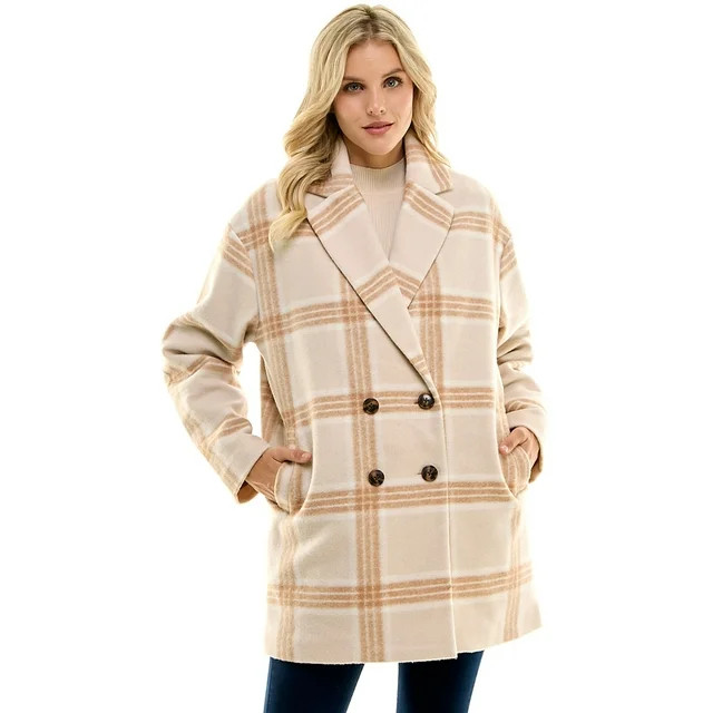 Time and Tru Women's Brushed Twill Plaid Coat, Sizes XS-3X | Walmart (US)