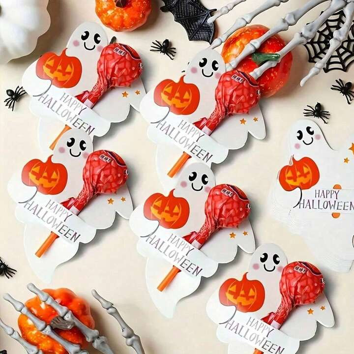 25/50pcs-Halloween Lollipop Paper Holder Cards-Cute Ghost Design-Halloween Decoration Accessories... | SHEIN