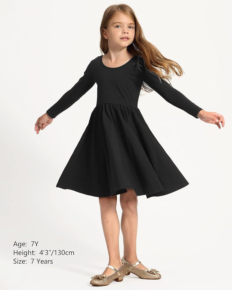 Stelle Toddler/Girls Long Sleeve Casual A-Line Twirly Skater Dress for School Party | Amazon (US)