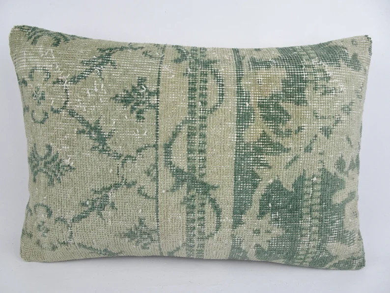 Oushak Rug Pillow,24"x16" inch 60x40 Cm Turkish Carpet Pillow,Turkish Handmade Pillow,Lumbar Pill... | Etsy (US)