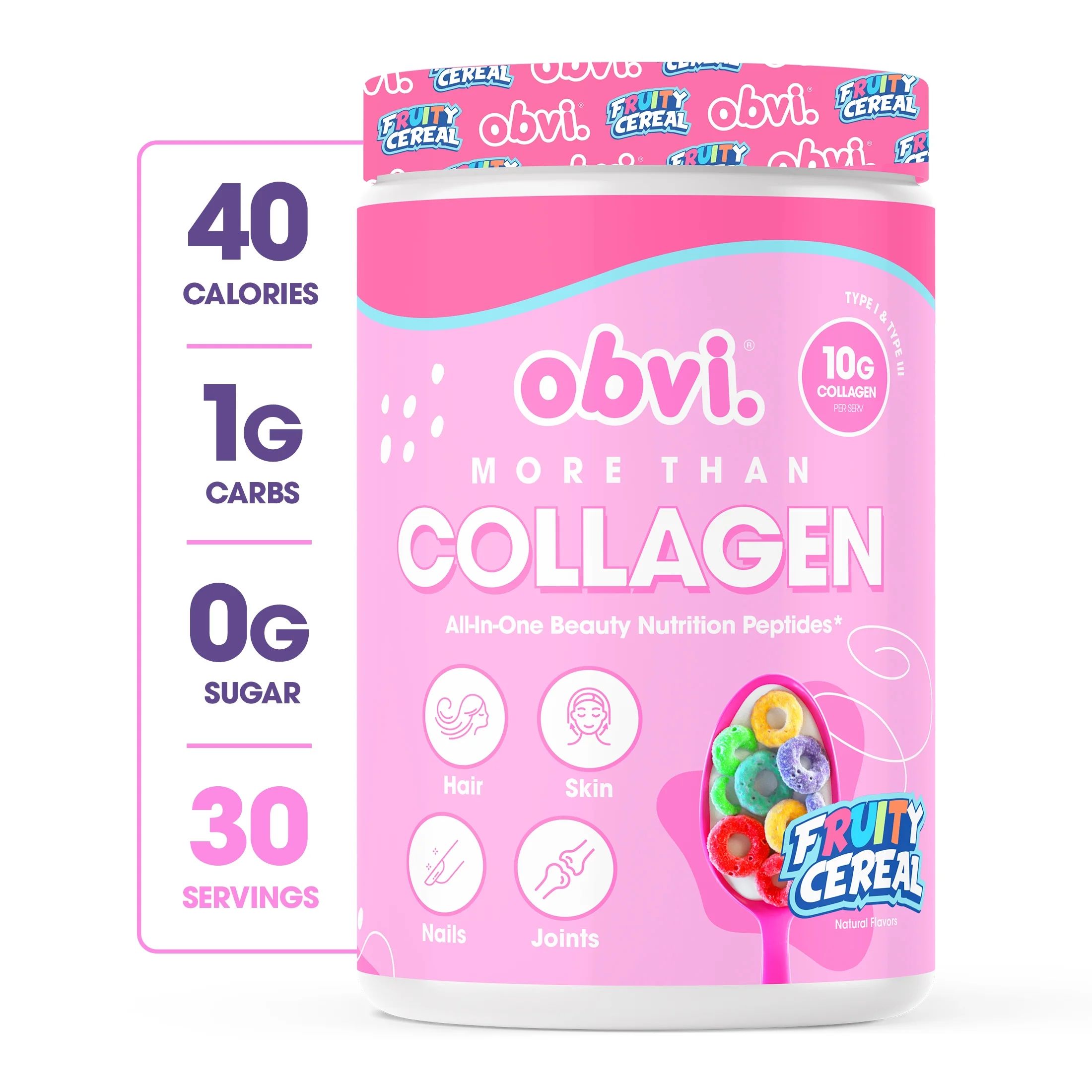 Obvi More than Collagen Peptides Powder, Fruity Cereal, 30 Servings, 12.56 oz, 9g Protein - Walma... | Walmart (US)