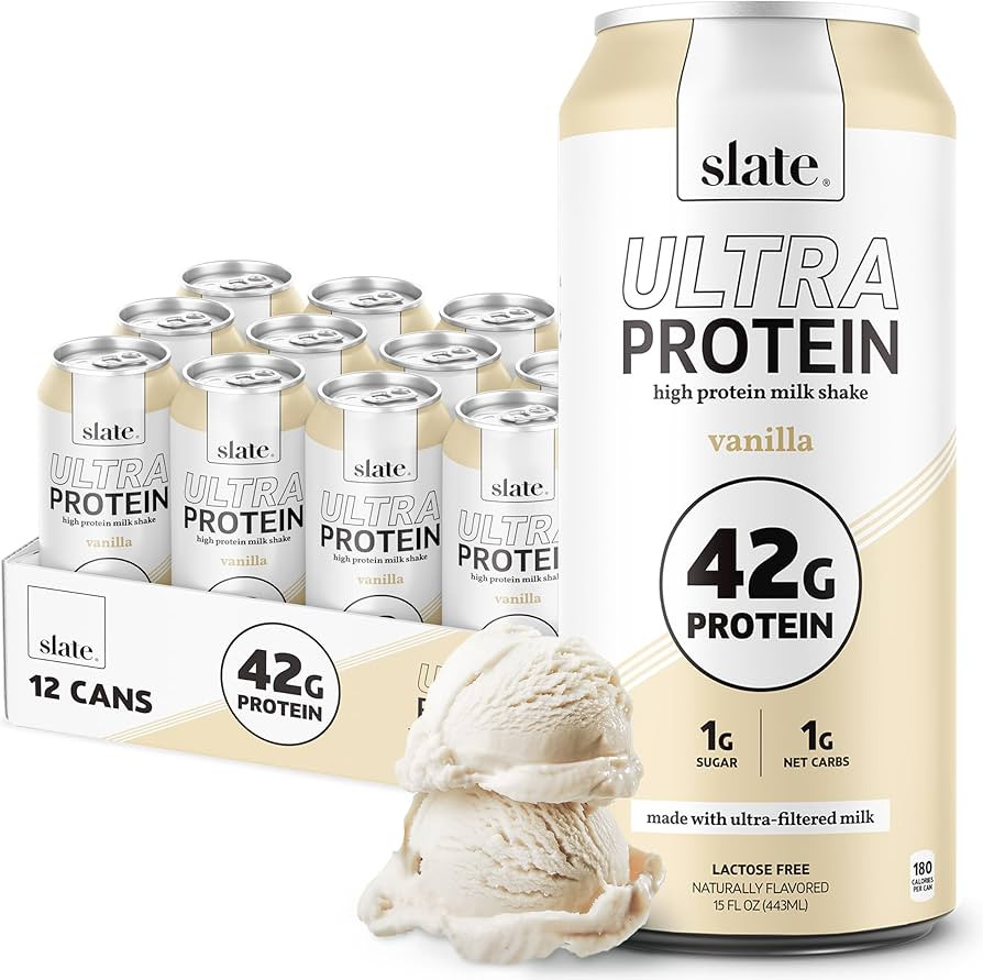 Slate Milk - Ultra Protein Shake - Vanilla - 42g Protein, 1g Sugar, 180 Calories, 1g Net Carbs - ... | Amazon (US)
