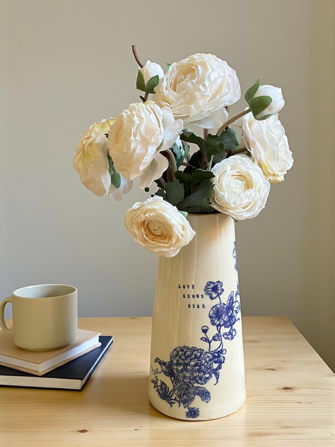 Blue Floral Vase – Love Grows Here Personalized Ceramic Flower Vase Anniversary Wedding Birthda... | Etsy (US)