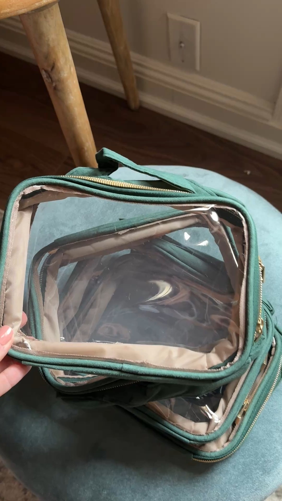 Clear toiletry bag set for travel ~ clear toiletry bag with gold hardware ~ clear toiletry bag that opens the whole way 

#LTKTravel #LTKSaleAlert