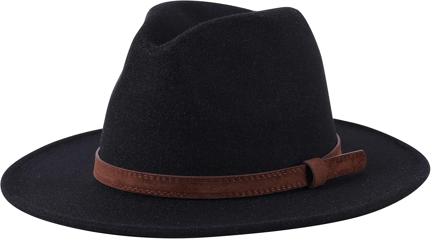 Lanzom Women Wide Brim Warm Wool Fedora Hat Retro Style Belt Panama Hat | Amazon (US)