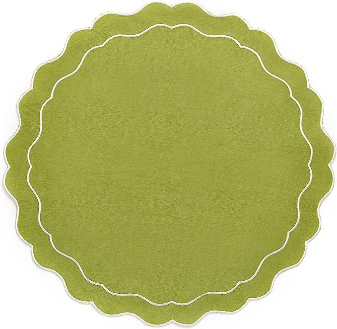 Linen Placemat with scalloped edge - set of 4 - 100% Linen placemats - Luxury design with Scallop... | Amazon (UK)