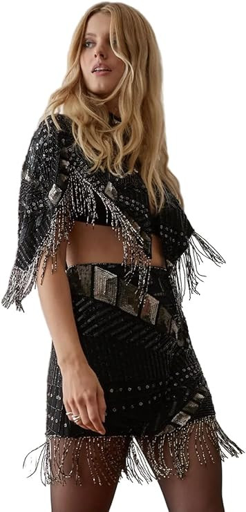 Nasty Gal Hand Embellished Panelled Tassel Cape | Amazon (US)