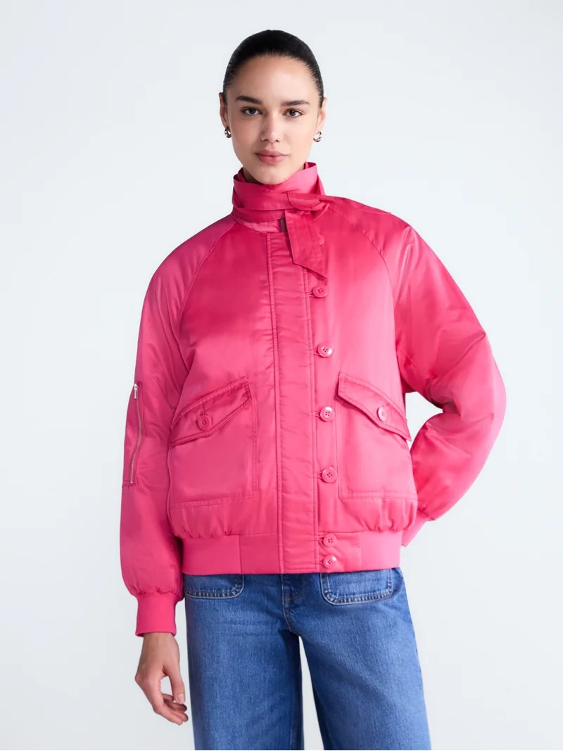 Free Assembly Women's Bow Tie Bomber Jacket, Sizes XS-XXL | Walmart (US)