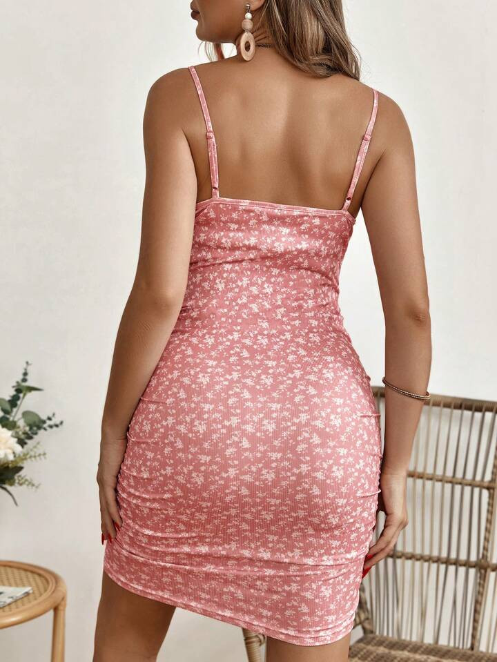 SHEIN Maternity Ditsy Floral Print Ruched Bust Cami Dress | SHEIN
