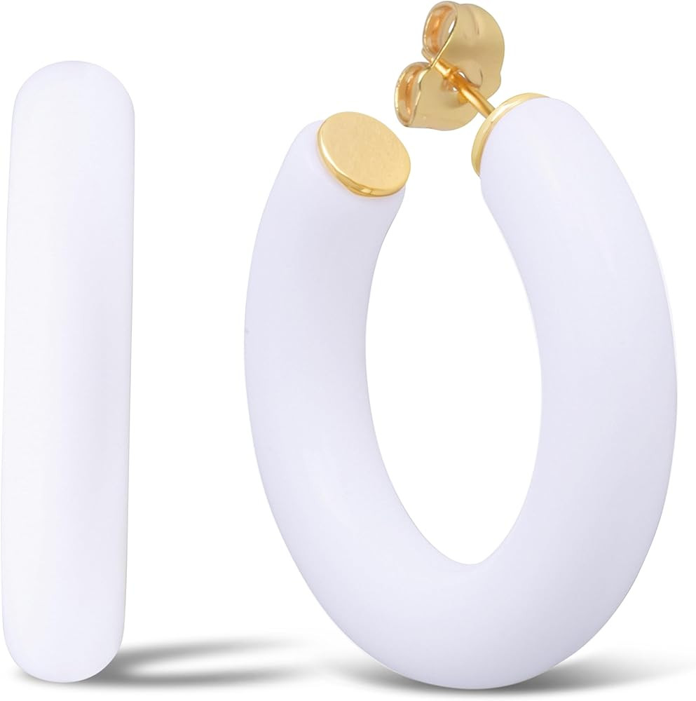 Gold Plated Multicolor Resin Chunky Thick Open Hoop Earrings in 57MM and 37.5MM Diameters | Amazon (US)