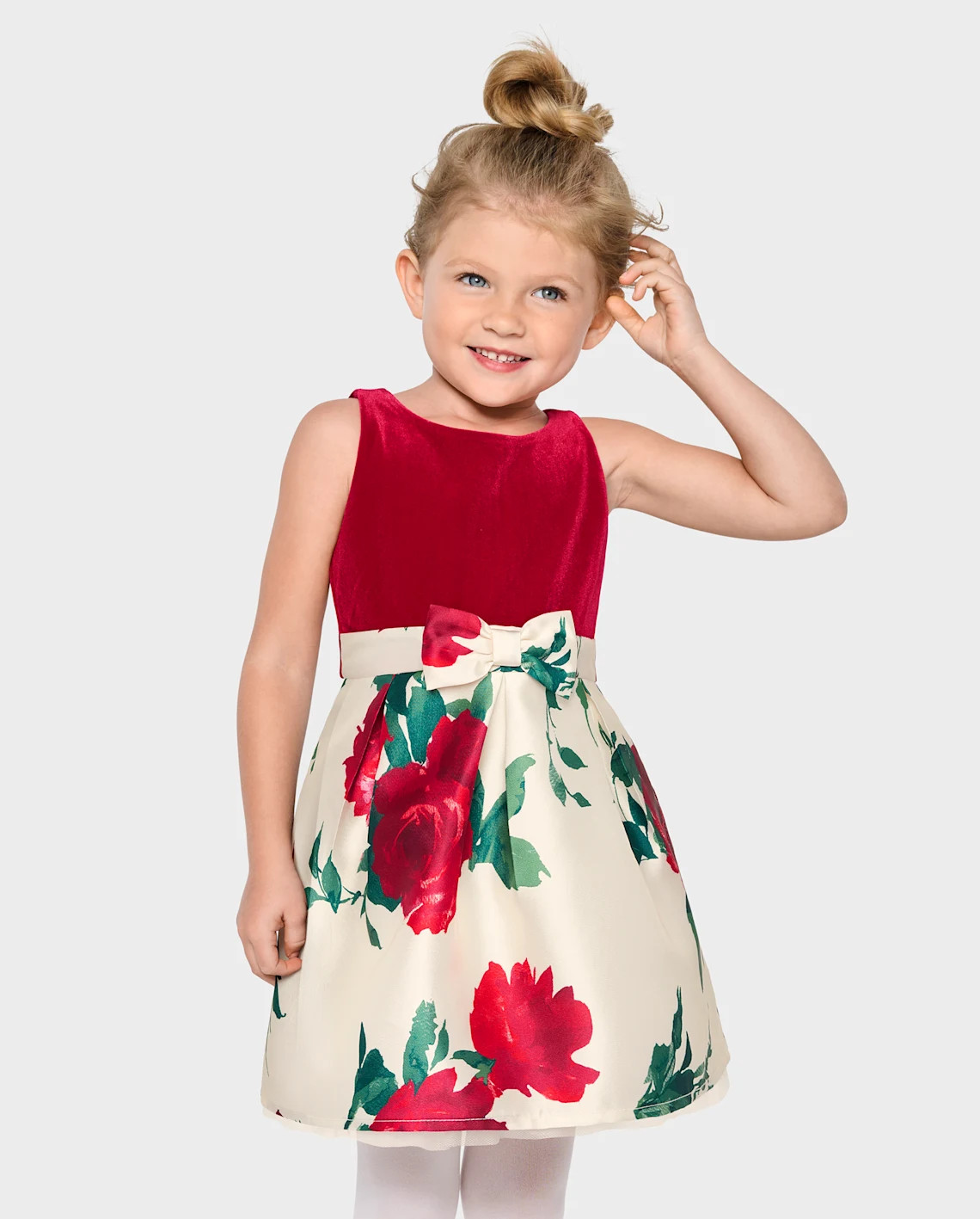 Baby And Toddler Girls Floral Velour Fit And Flare Dress - white | The Children's Place