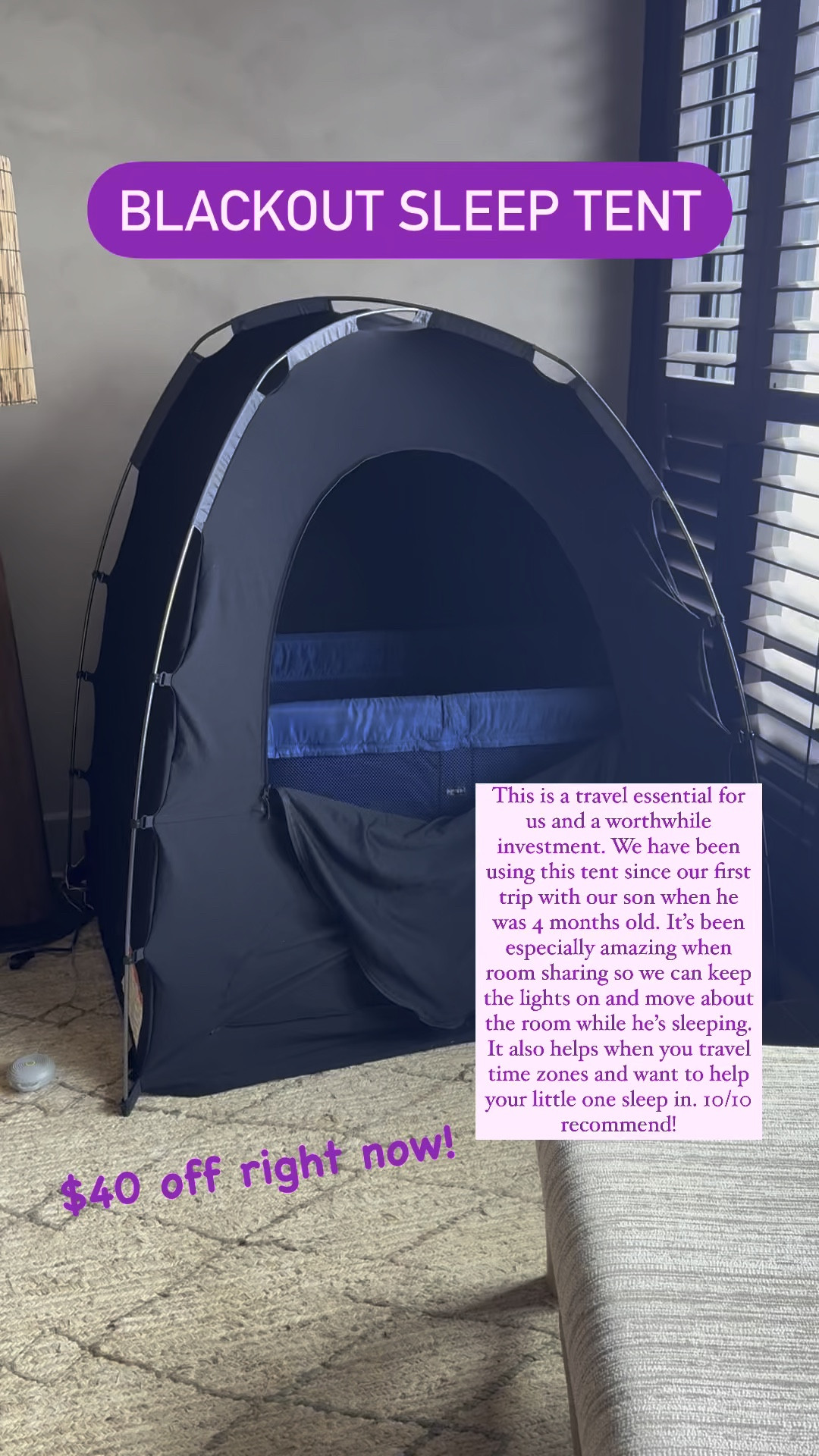 Try this baby/toddler sleep tent when room sharing on your next family vacation. It will help promote sleep for all 💯✈️ Right now it’s $40 off!

#LTKSummerSales #LTKBaby #LTKSaleAlert