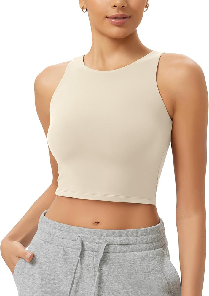 ODODOS Cloud Feeling High Neck Crop Tank for Women Double Layer Sleeveless Casual Yoga Cropped To... | Amazon (US)
