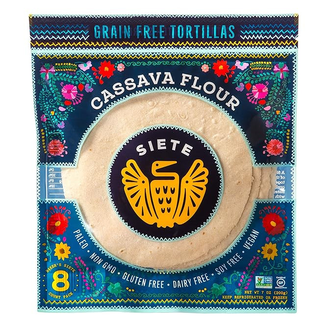 Siete Cassava Grain Free Flour Tortillas. Vegan, Paleo and Gluten Free Tortillas. (1-Pack, 8 Tort... | Amazon (US)