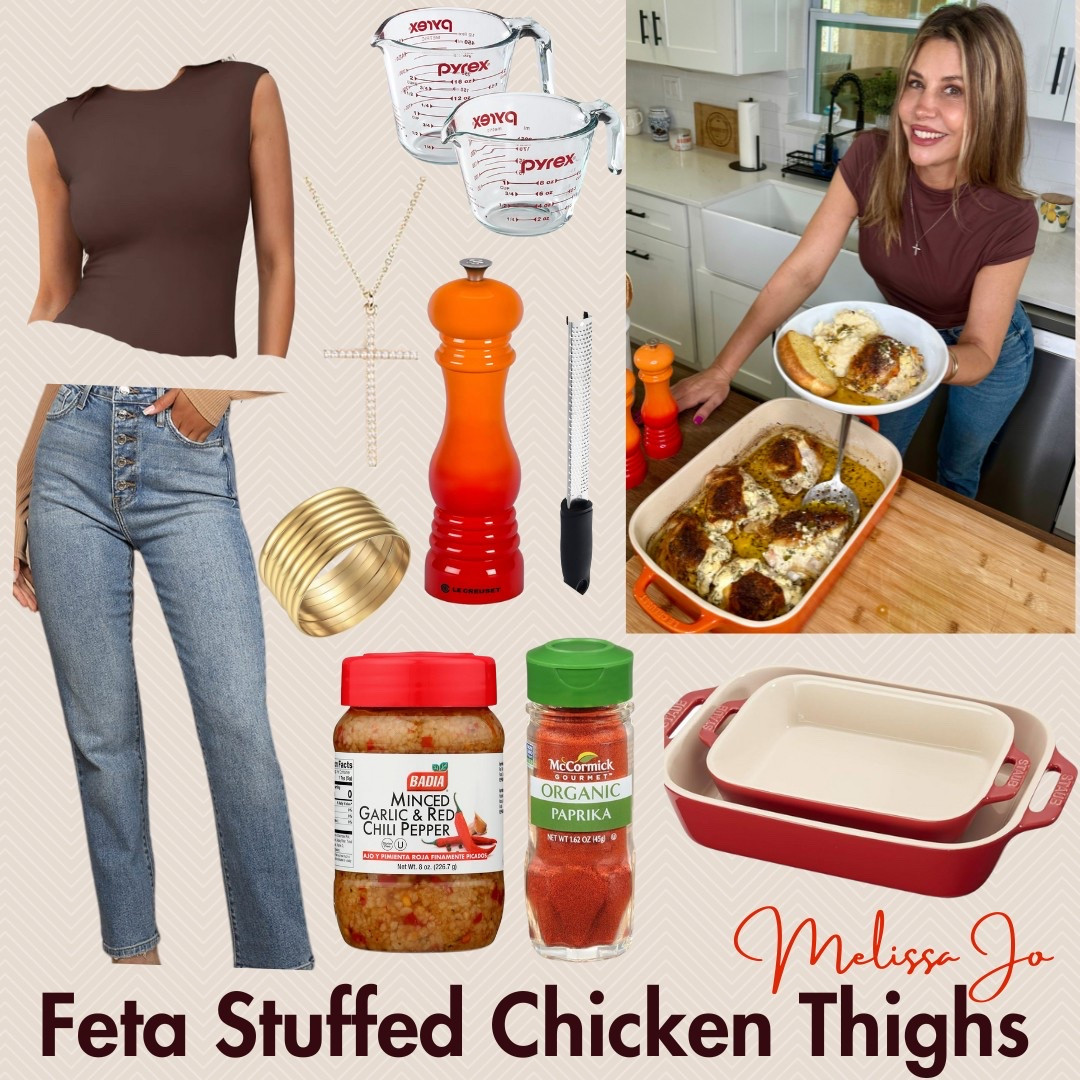 Everything you need or want from my feta stuffed chicken recipe. I am in size 27 in the jeans and size medium in the bodysuit.

#LTKHome #LTKSaleAlert #LTKStyleTip