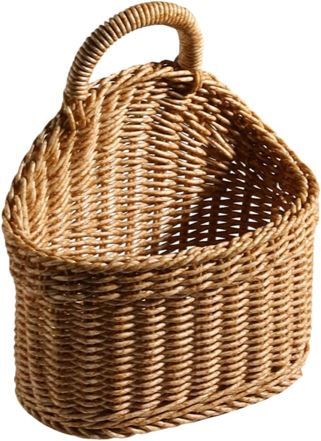 Brown Woven Basket Wall Hanging Storage Basket Farmhouse Rattan Flower Bin Kitchen Wall Mount Org... | Amazon (US)