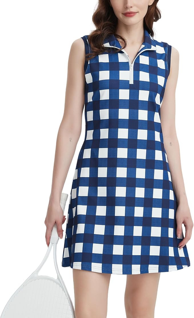 Ladyful Gingham Tennis Mini Dress for Women Sleeveless Mock Neck Polo Athletic Workout Golf Shift... | Amazon (US)