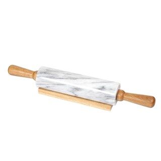 Creative Home Off-White Marble Rolling Pin w/Deluxe Wood Handles and Cradle (White) | Bed Bath & Beyond