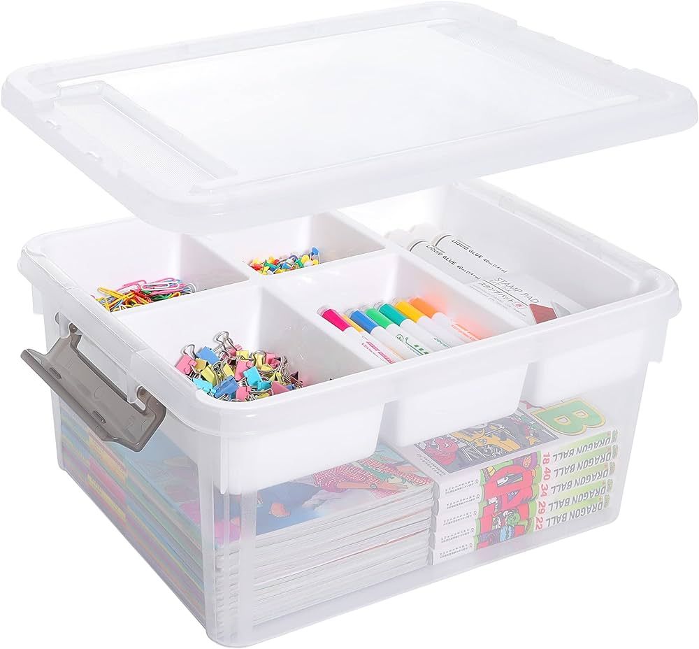 Citylife 17 QT Plastic Storage Box with Removable Tray Craft Organizers and Storage Clear Storage... | Amazon (US)