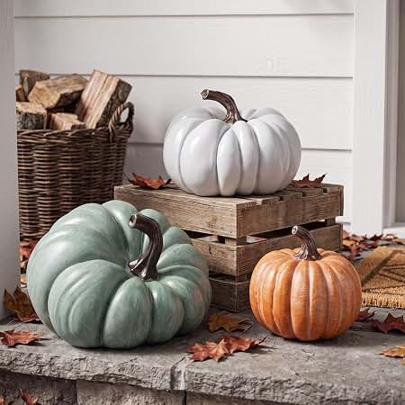 3 Pcs Resin Decorative Pumpkins Fall Outdoor Pumpkin Stack Fairytale Decor | 7.9/5.8/4.5 Inches, ... | Amazon (US)