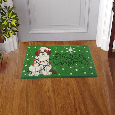Holiday Living 18-in x 30-in St Bernard Christmas Coir Non-Slip Grip Indoor or outdoor Winter Doo... | Lowe's