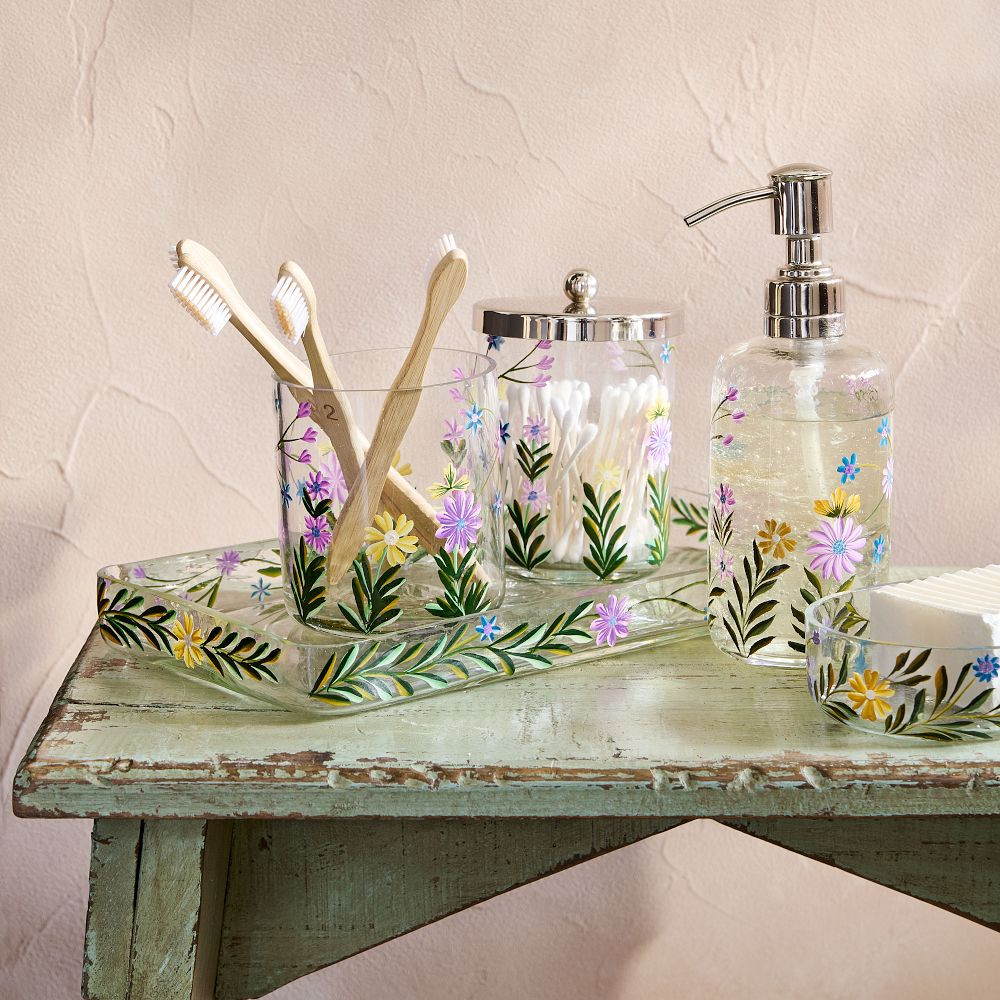 Hand-Painted Floral Glass Bath Collection | GreenRow
