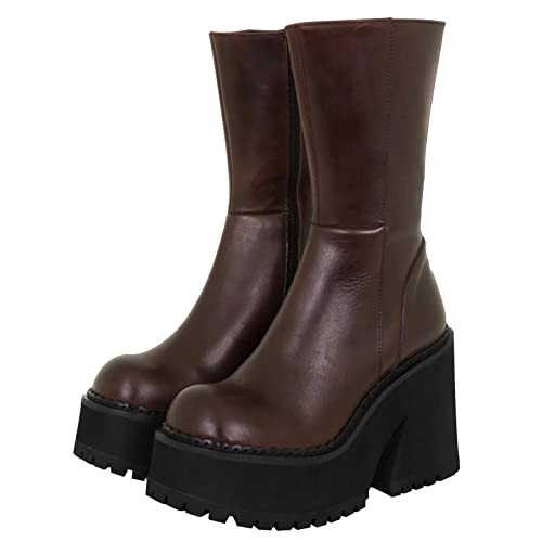 AMINUGAL Womens Wedge Heel Ankle Boots Platform Zipper Punk Motorcycle Booties Chunky Block High Hee | Amazon (US)